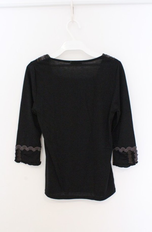 画像4: axes femme / フラワーレース配色7部袖カットソー M クロ O-26-02-24-1021-AX-TO-IG-OS (4)