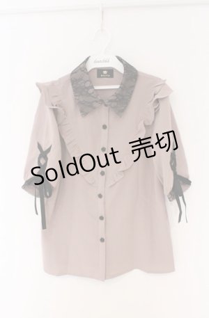 画像: Rojita / 衿レース5分袖リボンブラウス F ピンク×クロ O-26-02-24-1003-LO-TO-IG-OS