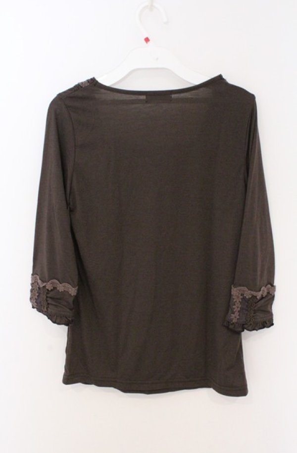 画像4: axes femme / フラワーレース配色7部袖カットソー M ブラウン O-26-02-24-1022-AX-TO-IG-OS (4)