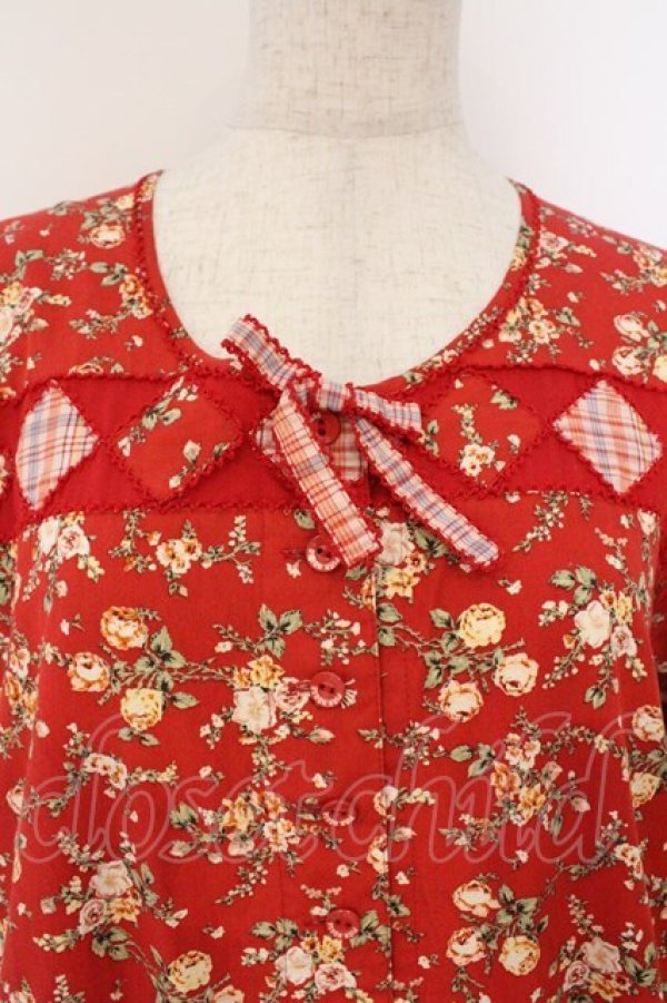 画像2: PINK HOUSE / ローズ&チェックパッチワークワンピース【お直しあり】  アカ O-26-02-24-062-LO-OP-IG-OS (2)