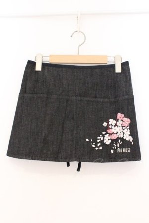 画像: PINK HOUSE / 桜刺繍カフェエプロン  インディイゴ×ピンク O-26-02-24-007-LO-SK-IG-OS