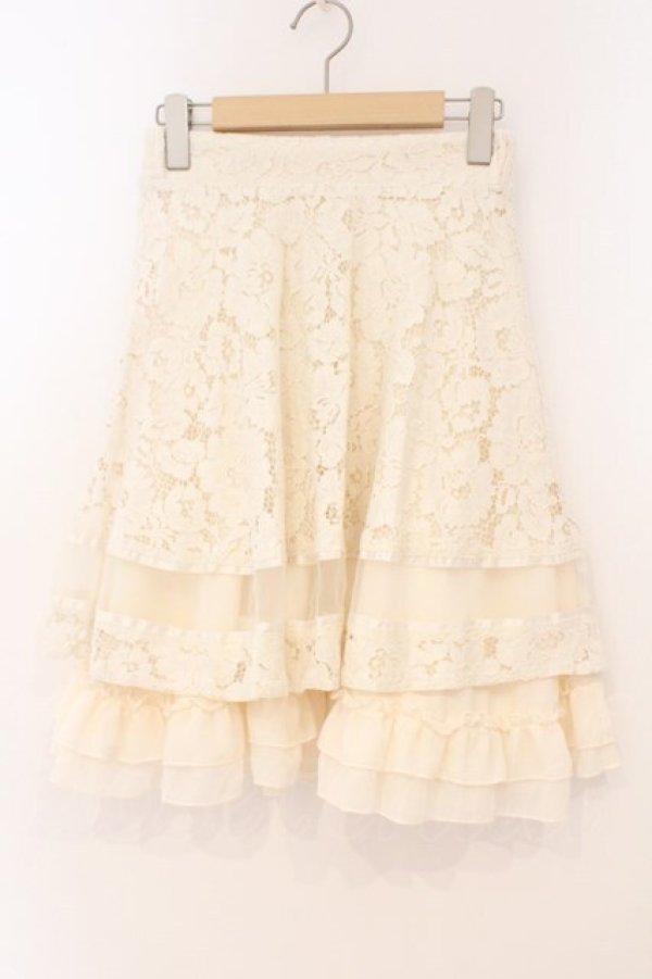 画像1: axes femme / ベルト付レースフレアスカート  オフシロ O-26-02-24-069-AX-SK-IG-OS (1)