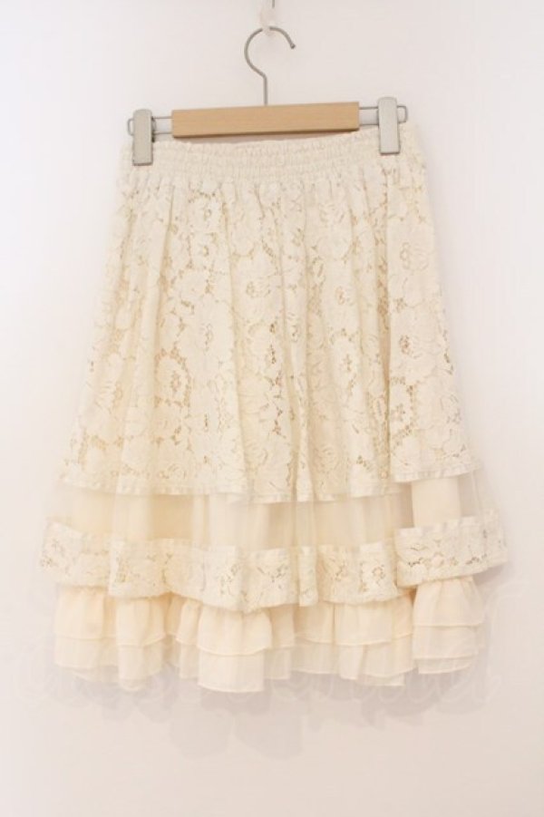 画像2: axes femme / ベルト付レースフレアスカート  オフシロ O-26-02-24-069-AX-SK-IG-OS (2)