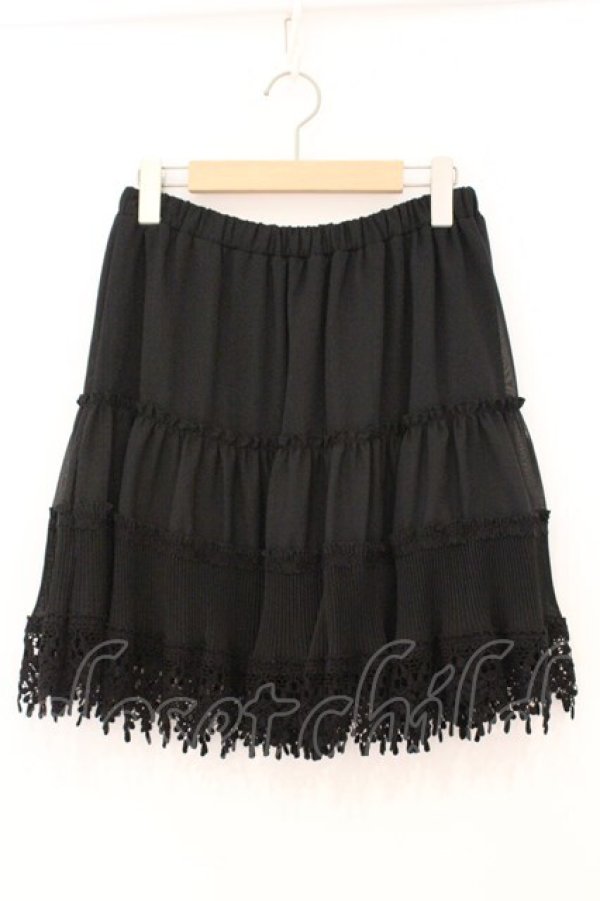 画像1: axes femme / 裾レースシフォンスカート M クロ O-26-02-24-071-AX-SK-IG-OS (1)