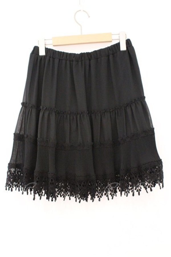 画像2: axes femme / 裾レースシフォンスカート M クロ O-26-02-24-071-AX-SK-IG-OS (2)