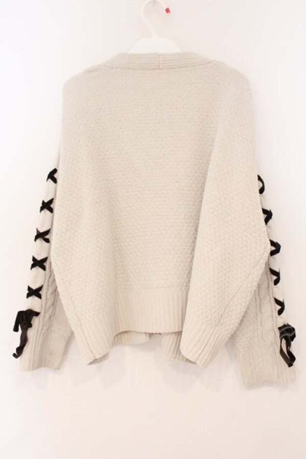 画像3: axes femme / 編上袖ニットカーディガン M アイボリー×ブラウン O-26-02-24-073-AX-TO-IG-OS (3)