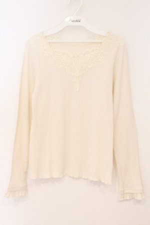 画像: axes femme / モチーフレースリブプルオーバー M オフシロ O-26-02-24-074-AX-TO-IG-OS