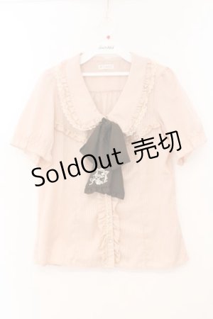 画像: axes femme / シャドーストライプパフスリーブブラウス M ピンク×ブラウン O-26-02-24-076-AX-BL-IG-OS