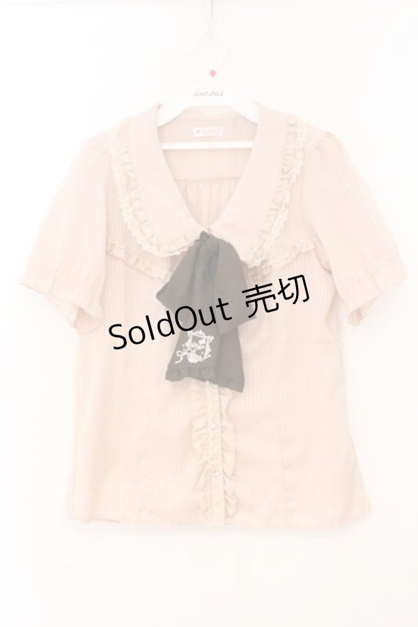 画像1: axes femme / シャドーストライプパフスリーブブラウス M ピンク×ブラウン O-26-02-24-076-AX-BL-IG-OS (1)