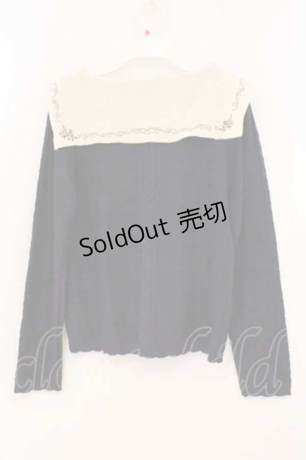 画像2: axes femme POETIQUE / 刺繍入りセーラー襟ニットプルオーバー M ネイビー×アイボリー O-26-02-24-077-AX-TO-IG-OS (2)