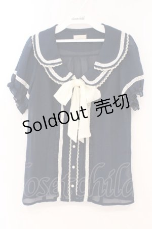 画像: axes femme POETIQUE / 2枚襟半袖フリルブラウス M ネイビー O-26-02-24-078-AX-BL-IG-OS