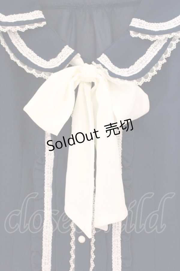 画像2: axes femme POETIQUE / 2枚襟半袖フリルブラウス M ネイビー O-26-02-24-078-AX-BL-IG-OS (2)