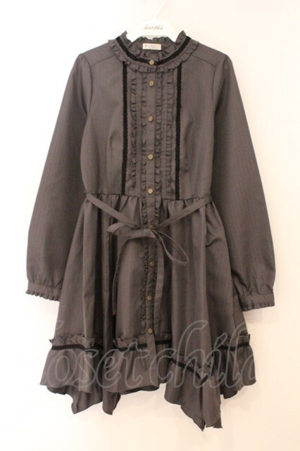 画像1: axes femme / イレヘムストライプシャツワンピース M グレー O-26-02-24-079-AX-OP-IG-OS (1)