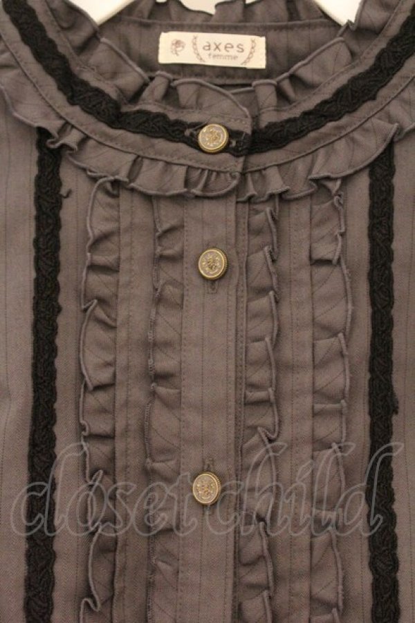 画像2: axes femme / イレヘムストライプシャツワンピース M グレー O-26-02-24-079-AX-OP-IG-OS (2)