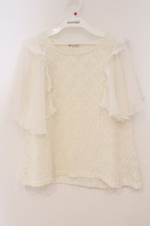 画像: axes femme / 袖フリルカットワークレーストップス M シロ O-26-02-24-081-AX-TO-IG-OS