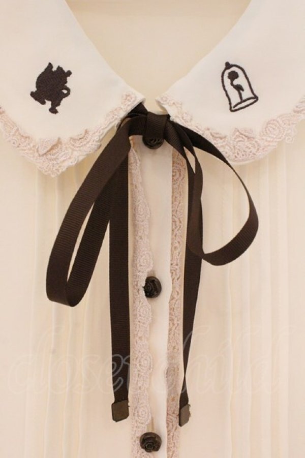 画像2: axes femme / クラシックローズ刺繍入りブラウス M オフシロ O-26-02-24-082-AX-TO-IG-OS (2)