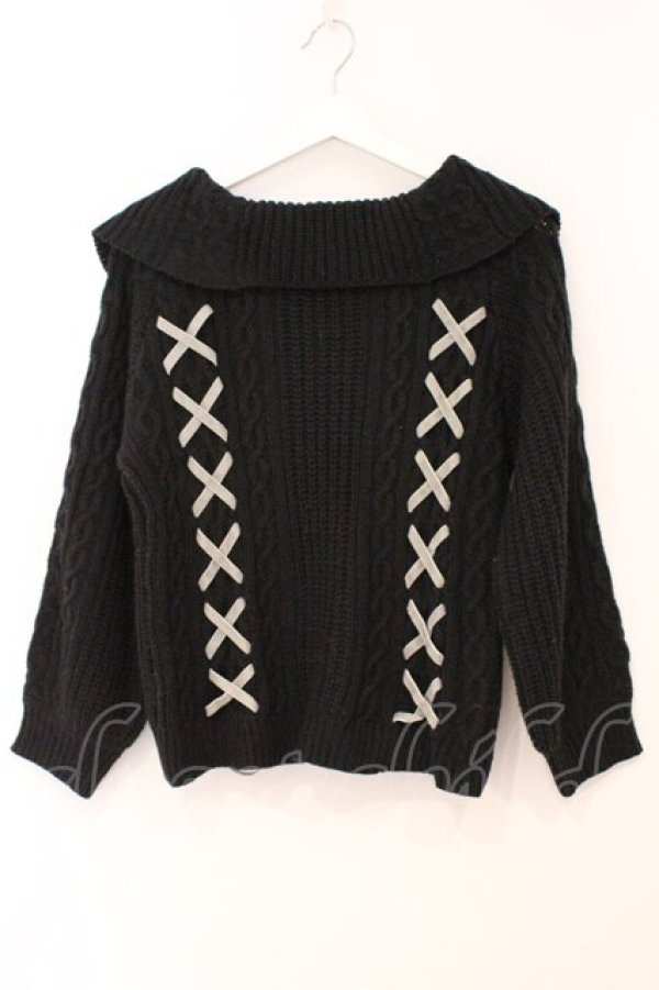 画像1: axes femme / 編み上げオフタートルニット M クロ O-26-02-24-084-AX-TO-IG-OS (1)