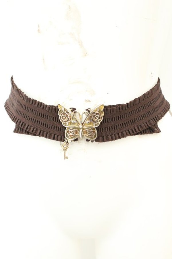 画像1: axes femme / バタフライ＆鍵モチーフゴムベルト  ブラウン O-26-02-24-2044-AX-ZA-OW-OS (1)