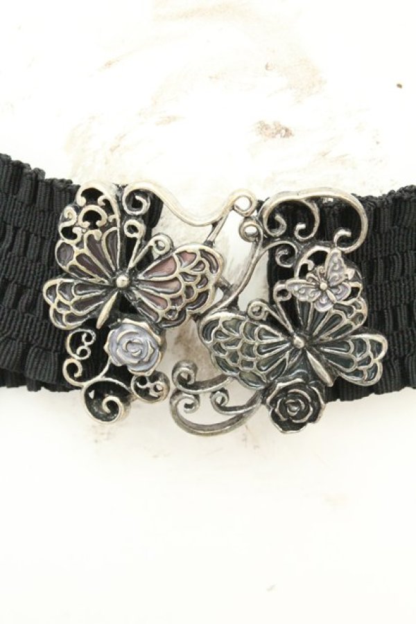 画像2: axes femme / バタフライ＆ローズゴムベルト  クロ×アンティークシルバー O-26-02-24-2045-AX-ZA-OW-OS (2)