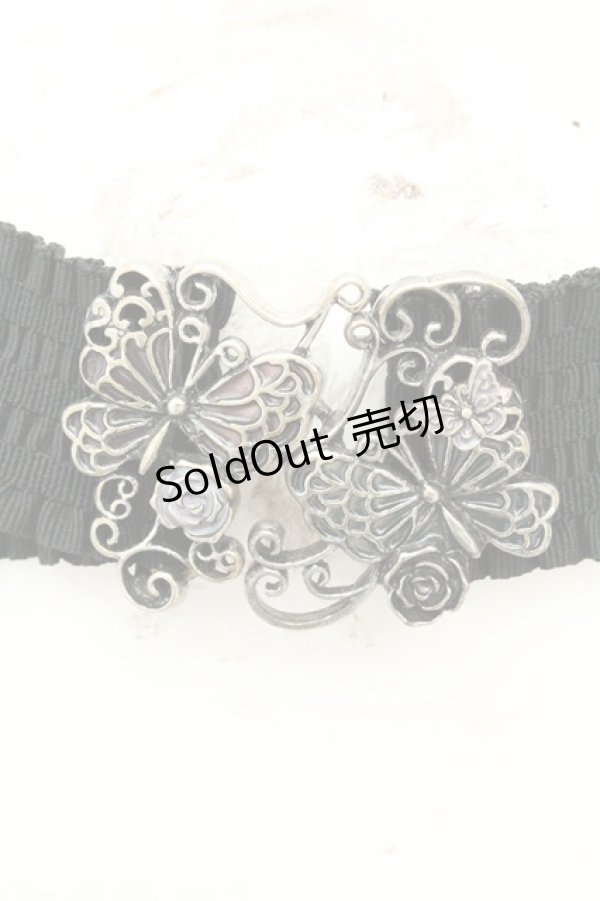 画像2: axes femme / バタフライ＆ローズゴムベルト  クロ×アンティークシルバー O-26-02-24-2045-AX-ZA-OW-ZT305-F001 (2)