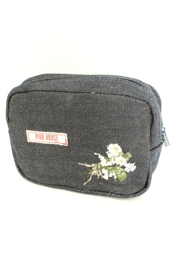 画像1: PINK HOUSE / フラワー刺繍デニムポーチ  インディゴ O-26-02-24-2082-LO-ZA-IG-OS (1)