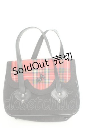 画像: Heart E / タータン切り替えハンドバッグ  クロ×アカ O-26-02-24-2098-LO-BG-IG-OS