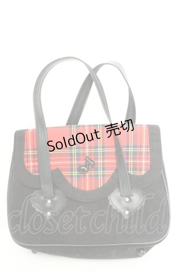 画像1: Heart E / タータン切り替えハンドバッグ  クロ×アカ O-26-02-24-2098-LO-BG-IG-OS (1)