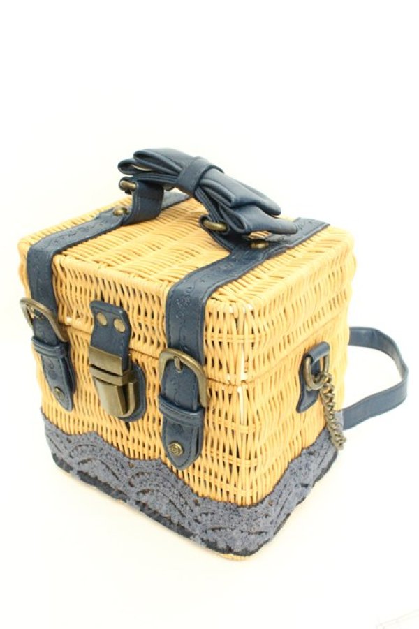 画像1: axes femme / スクエアカゴバッグ 16×12×16cm ナチュラル×ブルー O-26-02-24-2111-AX-BG-IG-OS (1)