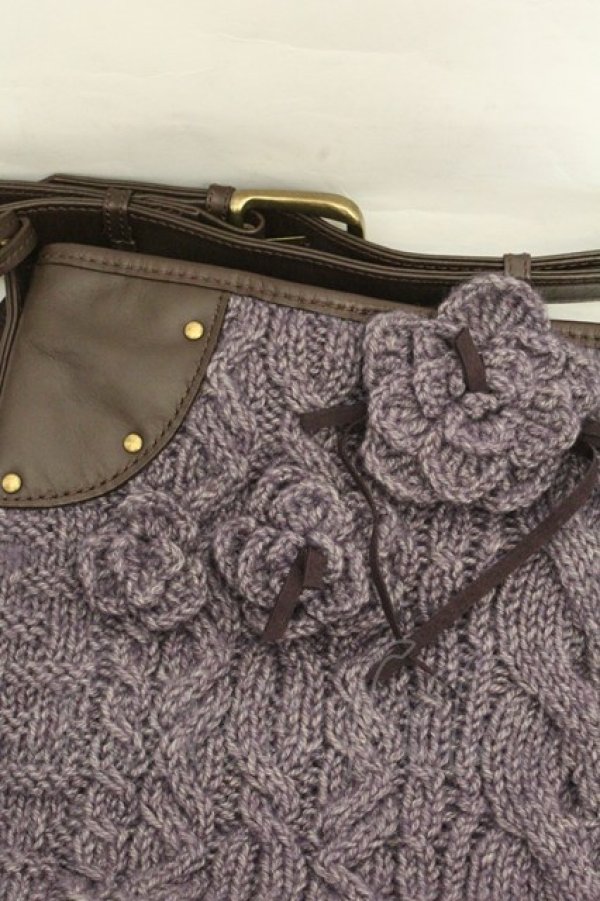 画像2: INGEBORG / 薔薇モチーフアラン編みトートバッグ  パープル O-26-02-24-2120-LO-BG-IG-OS (2)