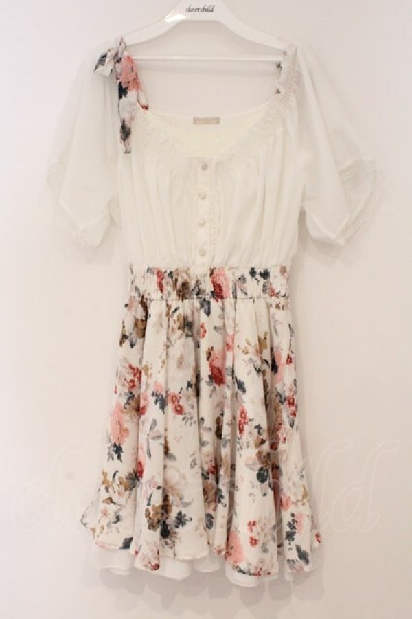 画像1: axes femme POETIQUE / 花柄レイヤード風ワンピース M シロ O-26-02-24-090-AX-OP-IG-OS (1)