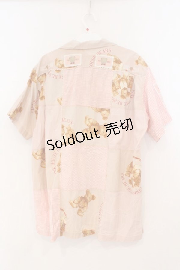 画像3: PINK HOUSE / くまさん&ギンガムチェックワッペン半袖シャツ L ピンク O-26-02-24-024-LO-BL-IG-OS (3)