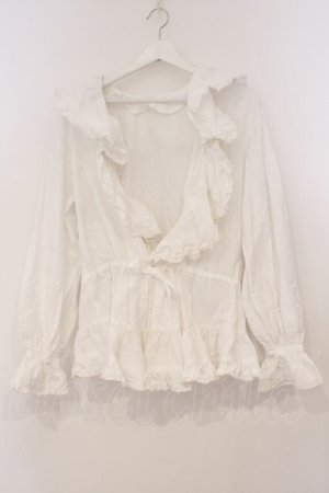 画像: PINK HOUSE / フリルタックブラウスカーディガン【お直しあり】  シロ O-26-02-24-026-LO-BL-IG-OS