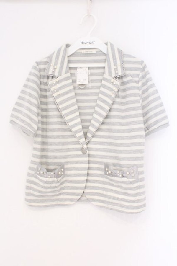 画像1: axes femme / ボーダージャケット風ボレロ M グレー O-26-02-26-001-AX-TO-IG-OS (1)