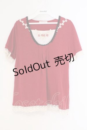 画像: axes femme / 巻き薔薇付きタックデザインTシャツ M アカ O-26-02-26-008-AX-TO-IG-OS