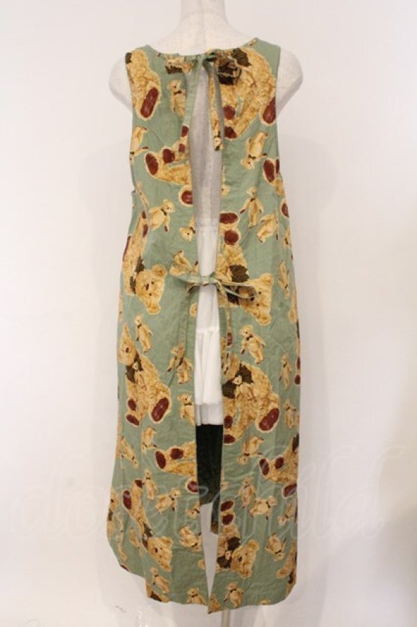 画像4: WONDERFUL WORLD / くまさん総柄後ろリボンジャンパースカート  グリーン O-26-02-26-055-LO-OP-IG-OS (4)