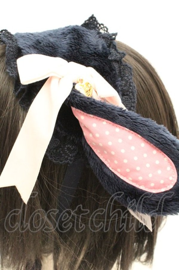 画像3: Angelic Pretty / ロップイヤーBunnyヘッドドレス  ネイビー×ピンク O-26-02-26-1039-AP-AC-IG-OS (3)