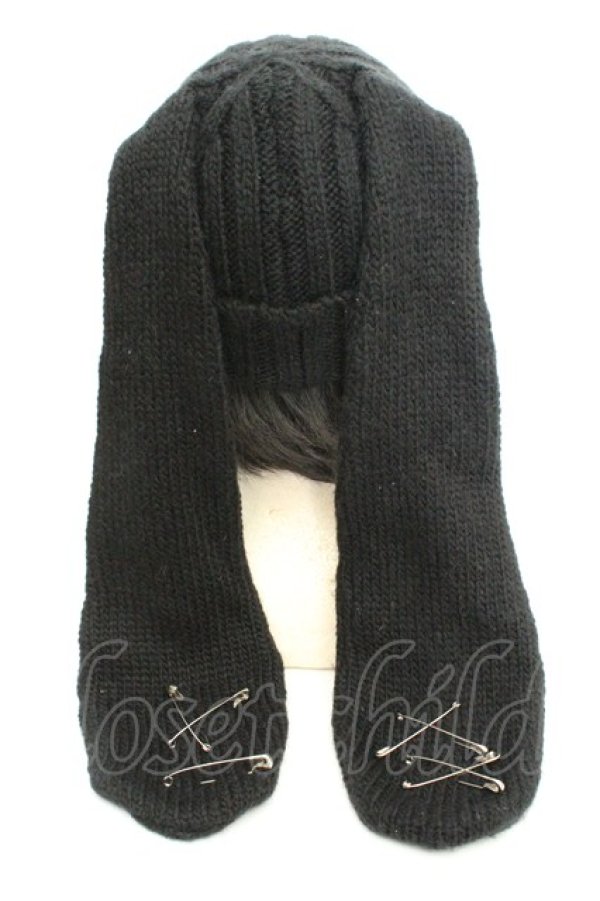 画像3: REFLEM / 安全ピン付きうさ耳ニットキャップ  ブラック O-26-02-26-1040-PU-AC-IG-OS (3)