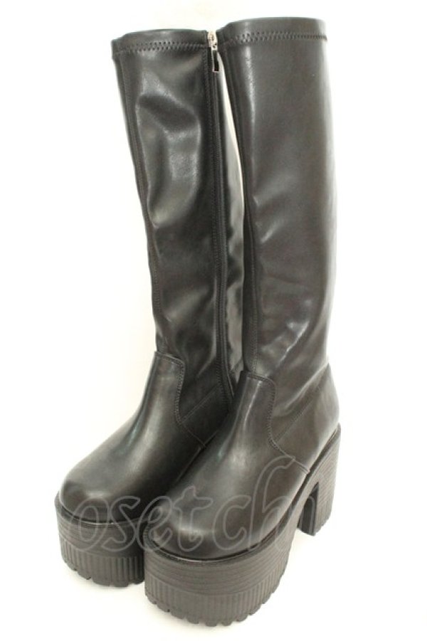 画像1: YOSUKE / 厚底ロングブーツ M ブラック O-26-02-26-1044-PU-SH-OW-OS (1)