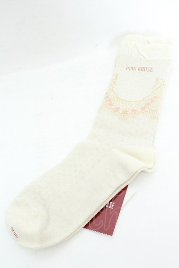 画像2: PINK HOUSE / ロココレース柄ソックス  アイボリー O-26-02-26-1051-LO-ZA-OW-OS (2)