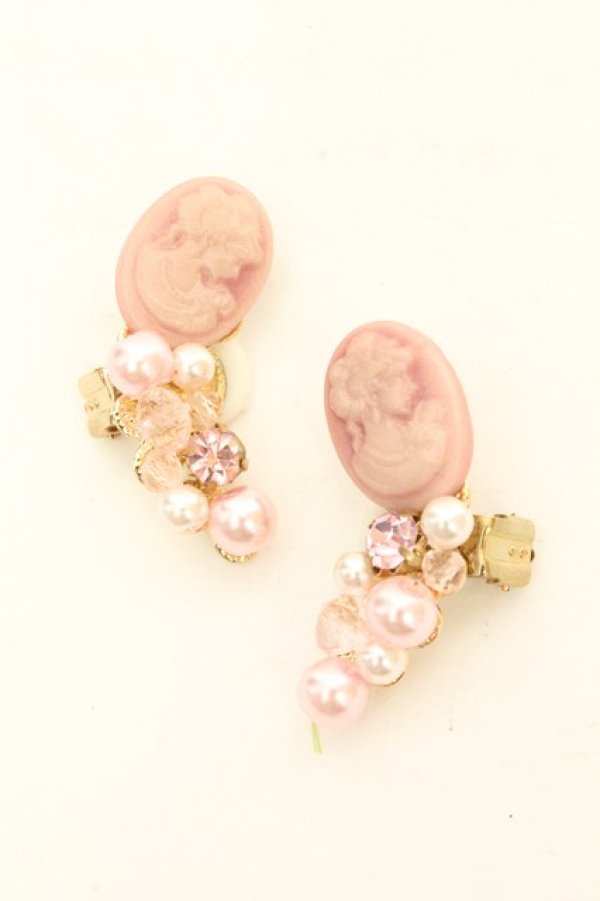 画像1: 薫乃園 / カメオイヤリング  ピンク O-26-02-26-1056-GO-AC-OW-OS (1)