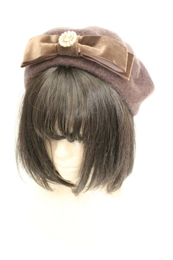 画像1: m petit by misako / AMモチーフリボンベレー帽  ブラウン O-26-02-26-1079-0-AC-OW-OS (1)