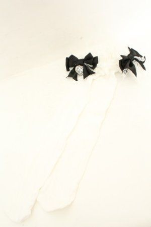 画像: DearMyLove / ハートパールビジューリボンレースハイソックス  シロ O-26-02-26-1025-EL-ZA-OW-OS