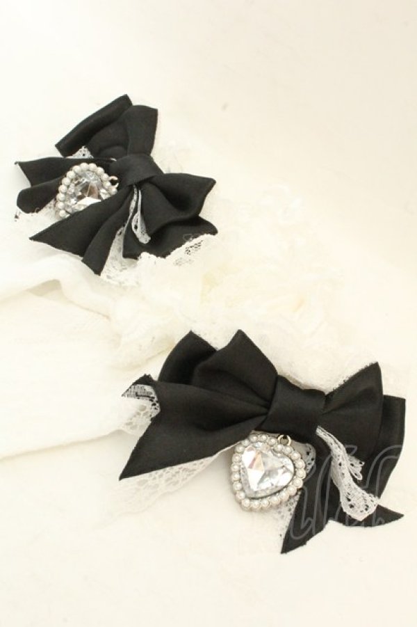 画像2: DearMyLove / ハートパールビジューリボンレースハイソックス  シロ O-26-02-26-1025-EL-ZA-OW-OS (2)