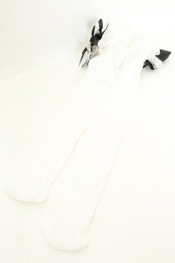 画像3: DearMyLove / ハートパールビジューリボンレースハイソックス  シロ O-26-02-26-1025-EL-ZA-OW-OS (3)