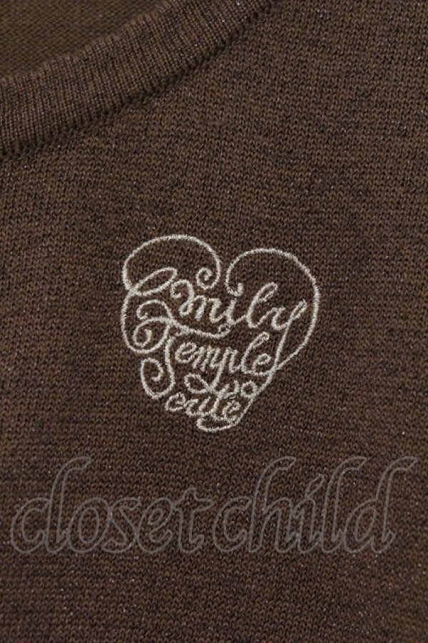 画像2: Emily Temple cute / ハートロゴ刺繍ラメニットカーディガン  ブラウン O-26-02-26-067-ET-TO-IG-OS (2)