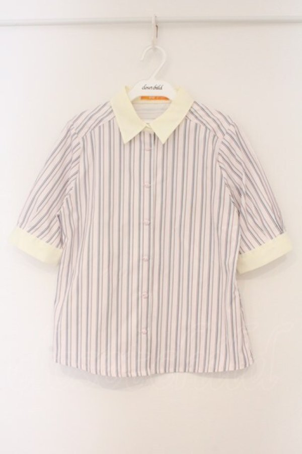 画像1: Fi.n.t / タイ付きマルチストライプクレリック5分袖シャツ  ピンク×アイボリー O-26-02-26-071-CA-BL-IG-OS (1)