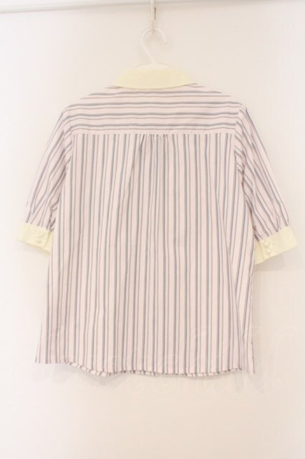 画像3: Fi.n.t / タイ付きマルチストライプクレリック5分袖シャツ  ピンク×アイボリー O-26-02-26-071-CA-BL-IG-OS (3)