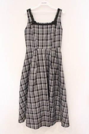 画像: m petit by misako / リボンチェックジャンパースカート S グレー×クロ O-26-02-26-072-LO-OP-IG-OS