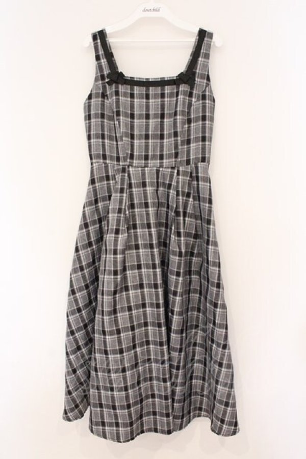 画像1: m petit by misako / リボンチェックジャンパースカート S グレー×クロ O-26-02-26-072-LO-OP-IG-OS (1)