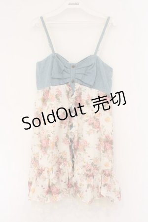 画像: axes femme / デニム切り替えフラワーチュニ M ライトインディゴ×オフ O-26-02-26-078-AX-OP-IG-OS